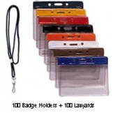 Color Coded Vinyl C/Card Badge Holder + Round Nylon Lanyard - 100 pack